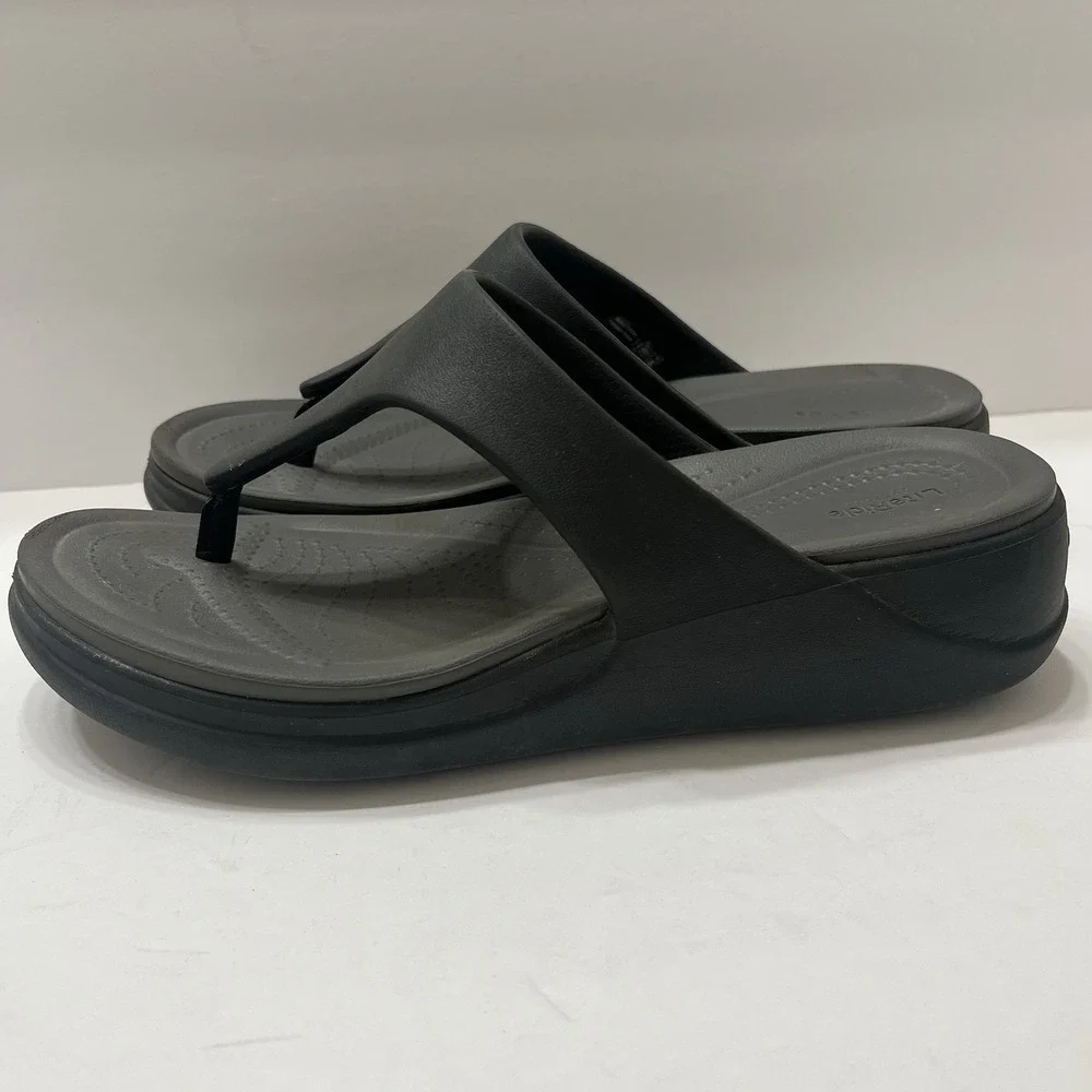 Crocs Women's Boca Wedge Flip Flop Sandals Black 10